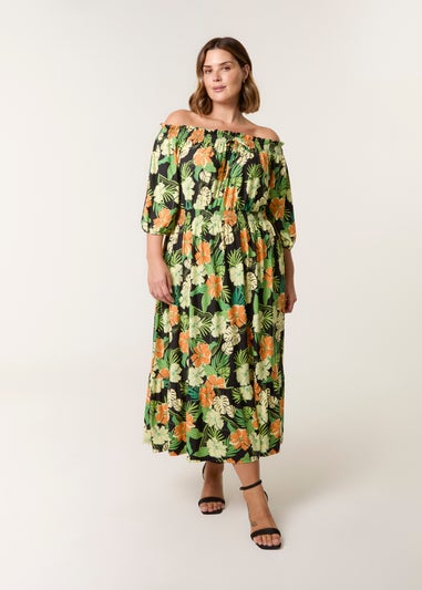 Blue Vanilla Black Curve Bardot Elasticated Midi Dress