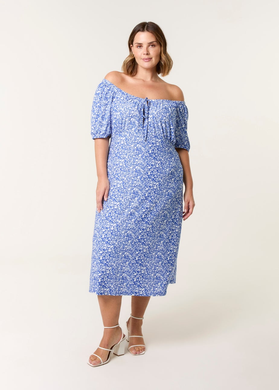 Blue Vanilla Blue Curve Ditsy Print Milkmaid Stretch Crepe Midi Dress