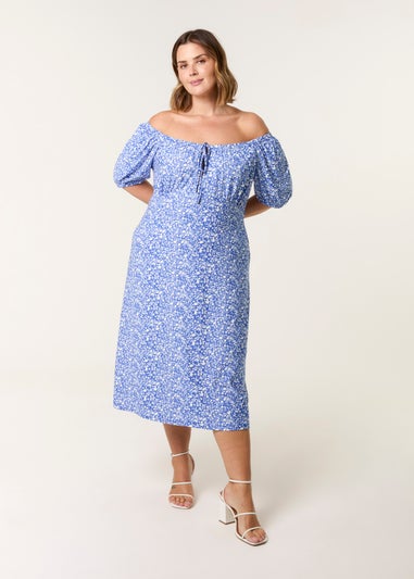 Blue Vanilla Blue Curve Ditsy Print Milkmaid Stretch Crepe Midi Dress