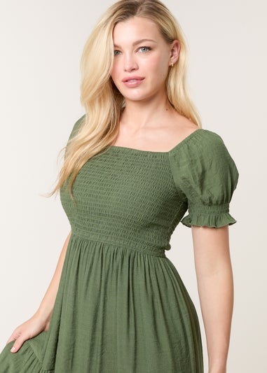 Blue Vanilla Denim Shirred Puff Sleeve Mini Dress