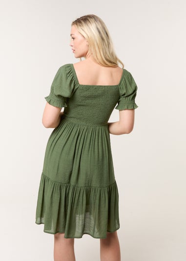 Blue Vanilla Denim Shirred Puff Sleeve Mini Dress