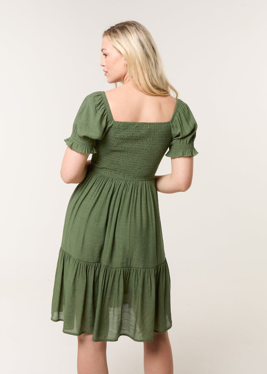 Blue Vanilla Denim Shirred Puff Sleeve Mini Dress