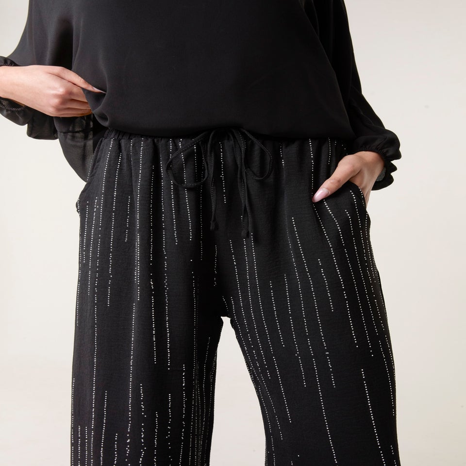Blue Vanilla Black Sparkle Wide Leg Trouser