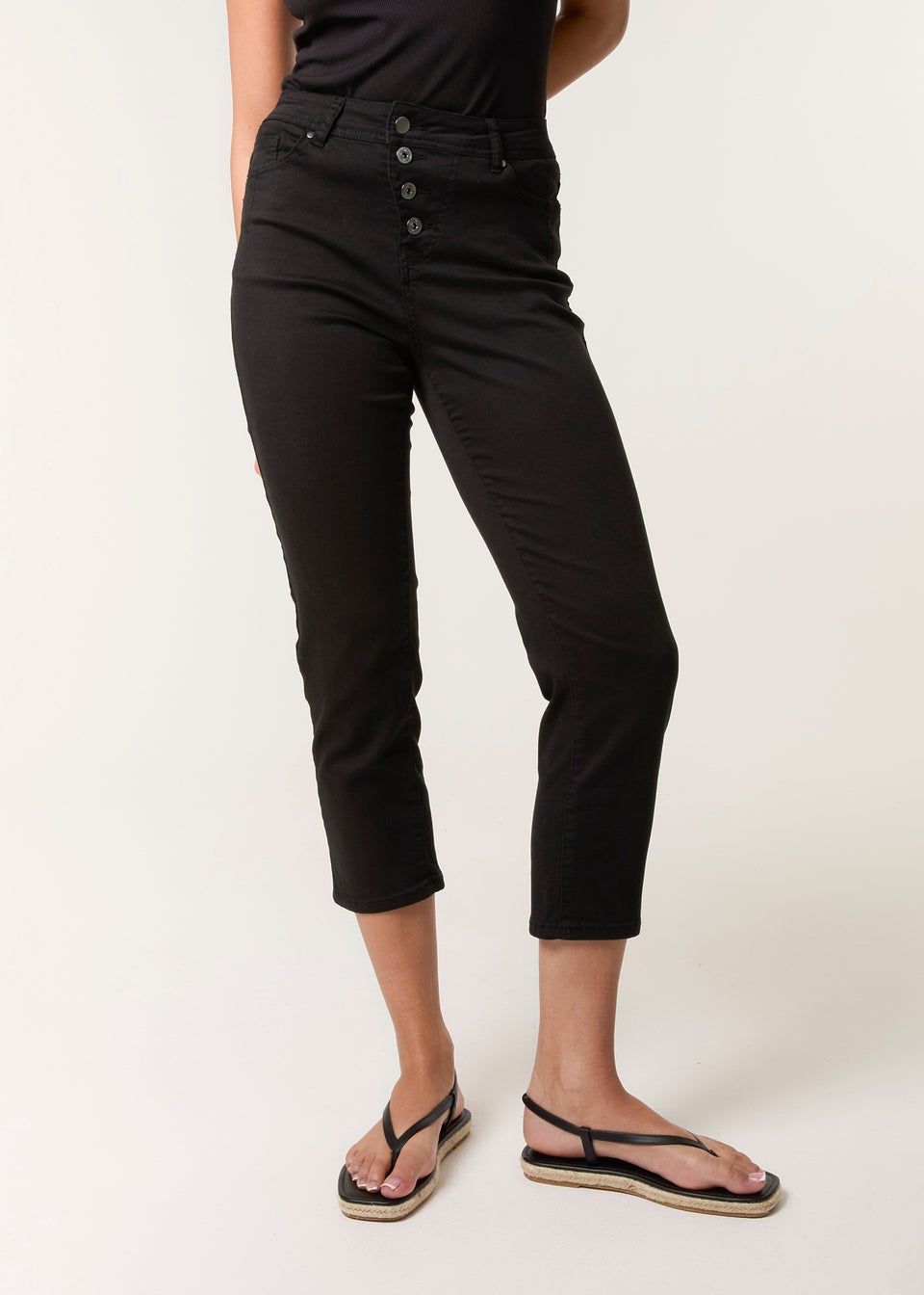 Blue Vanilla Black Button Front Capri Trouser