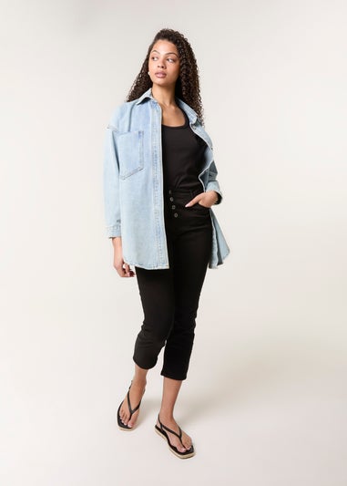 Blue Vanilla Black Button Front Capri Trouser