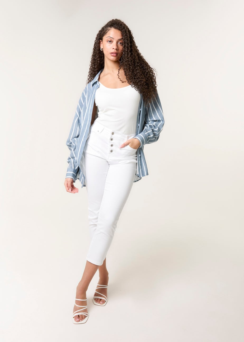 Blue Vanilla Ivory Button Front Capri Trouser