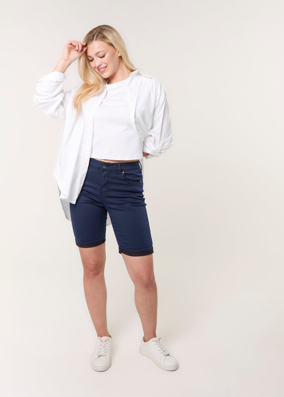 Blue Vanilla Navy Denim Knee Length Shorts