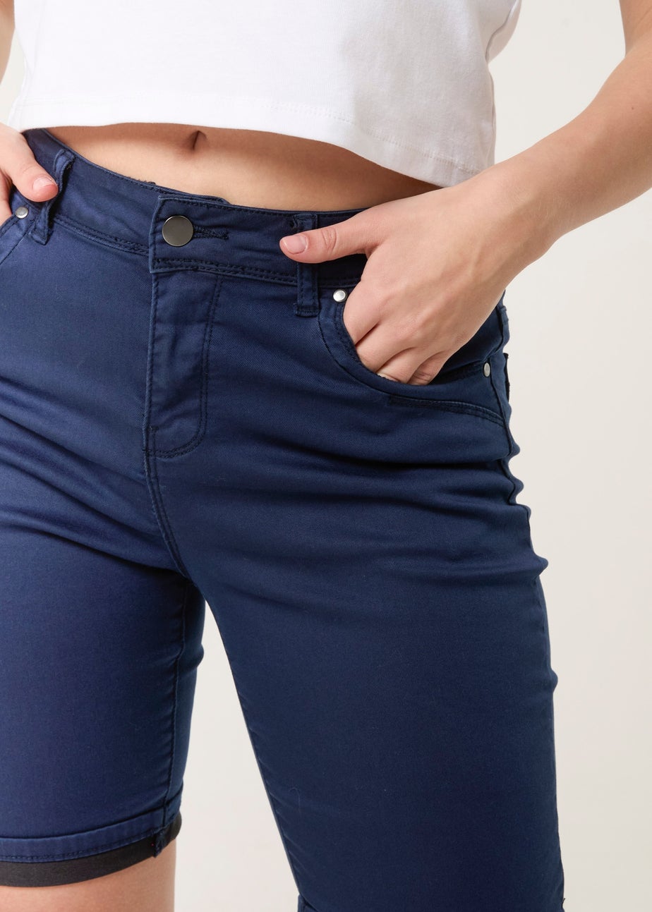 Blue Vanilla Navy Denim Knee Length Shorts