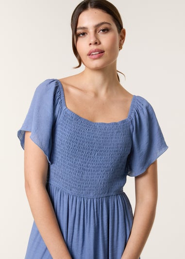 Blue Vanilla Denim Flutter Sleeve Maxi Dress