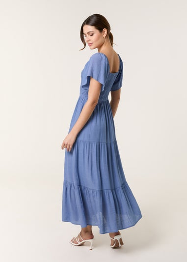 Blue Vanilla Denim Flutter Sleeve Maxi Dress