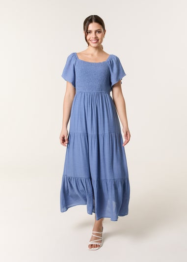 Blue Vanilla Denim Flutter Sleeve Maxi Dress