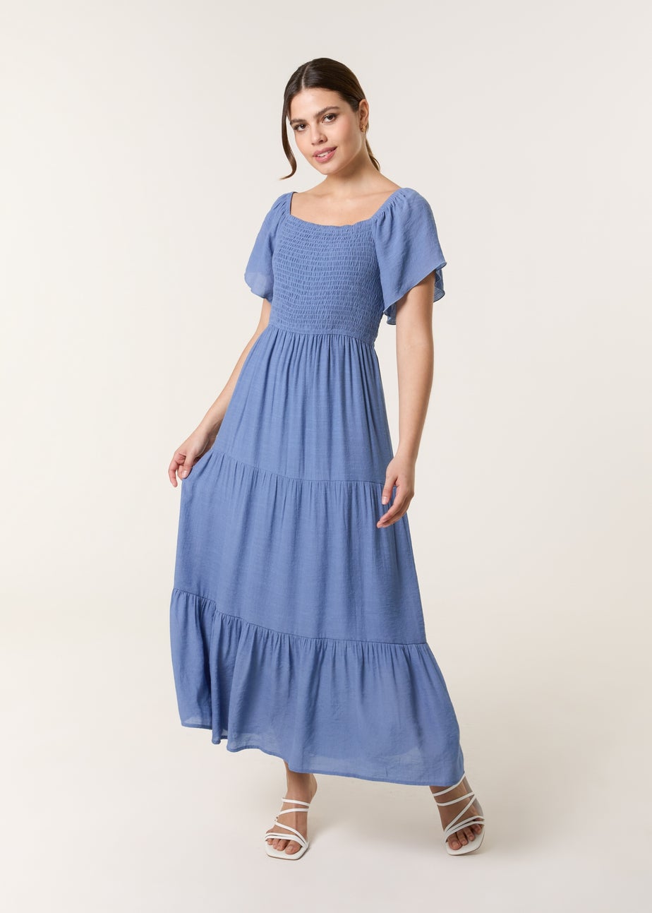 Blue Vanilla Denim Flutter Sleeve Maxi Dress