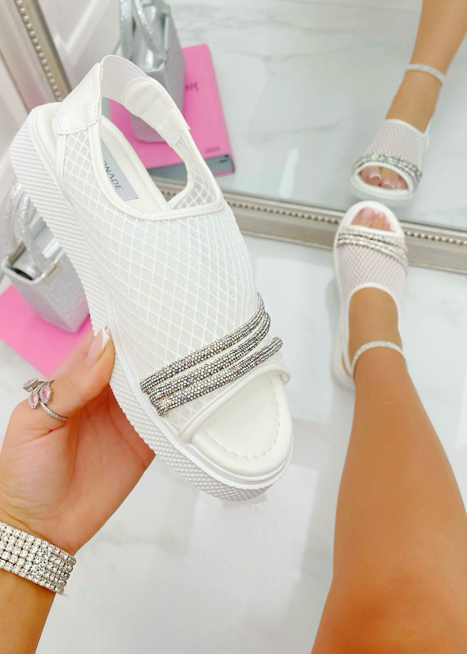 Love Lemonade White Crystal Bling Mesh Comfort Sandals