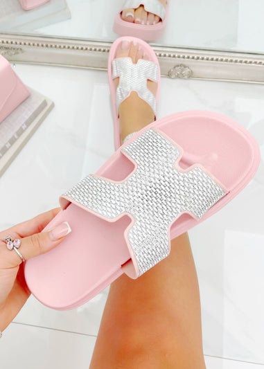 Love Lemonade Pink Crystal Embellished Horizon Sliders