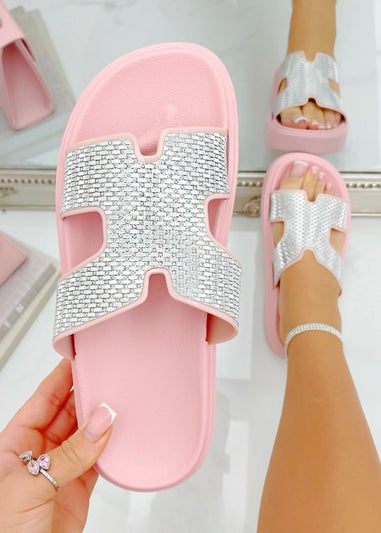 Love Lemonade Pink Crystal Embellished Horizon Sliders