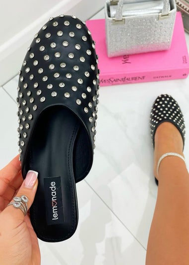 Love Lemonade Black Sparkly Jewel Studded Slip On Mule Sliders