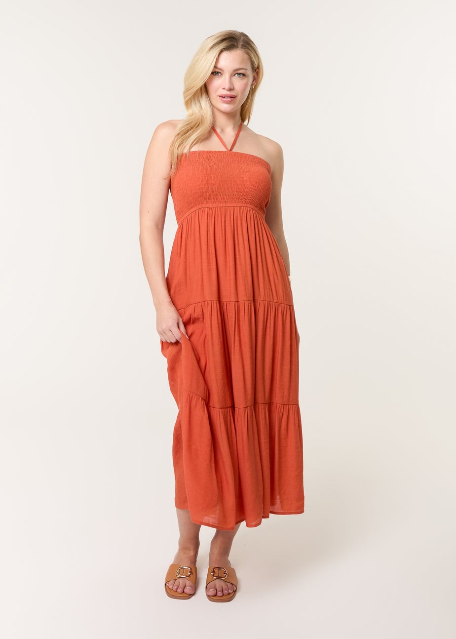 Blue Vanilla Orange Bandeau Tiered Midi Dress