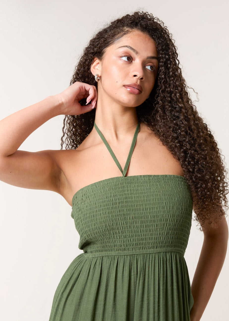 Blue Vanilla Orange Bandeau Tiered Midi Dress