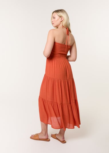Blue Vanilla Orange Bandeau Tiered Midi Dress