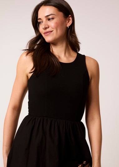 Blue Vanilla Black Mix Fabric Midi Dress