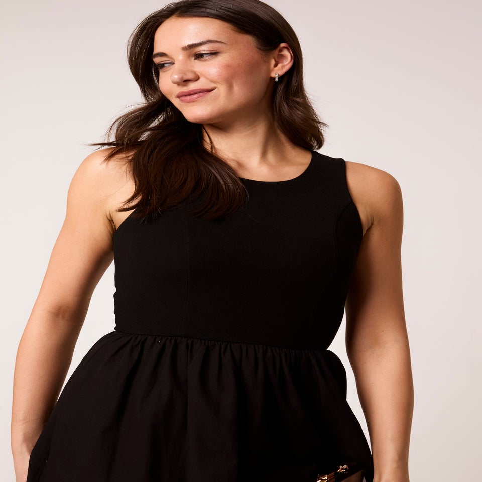 Blue Vanilla Black Mix Fabric Midi Dress