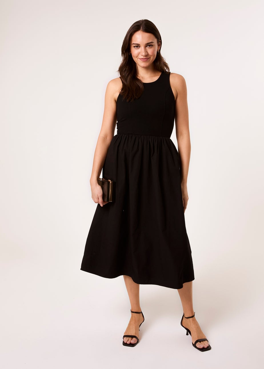 Blue Vanilla Black Mix Fabric Midi Dress