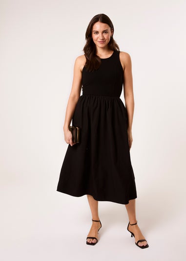 Blue Vanilla Black Mix Fabric Midi Dress