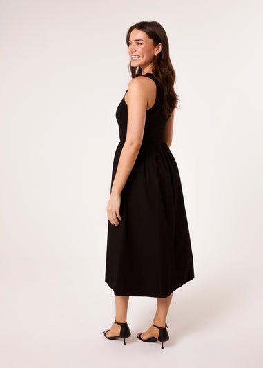 Blue Vanilla Black Mix Fabric Midi Dress