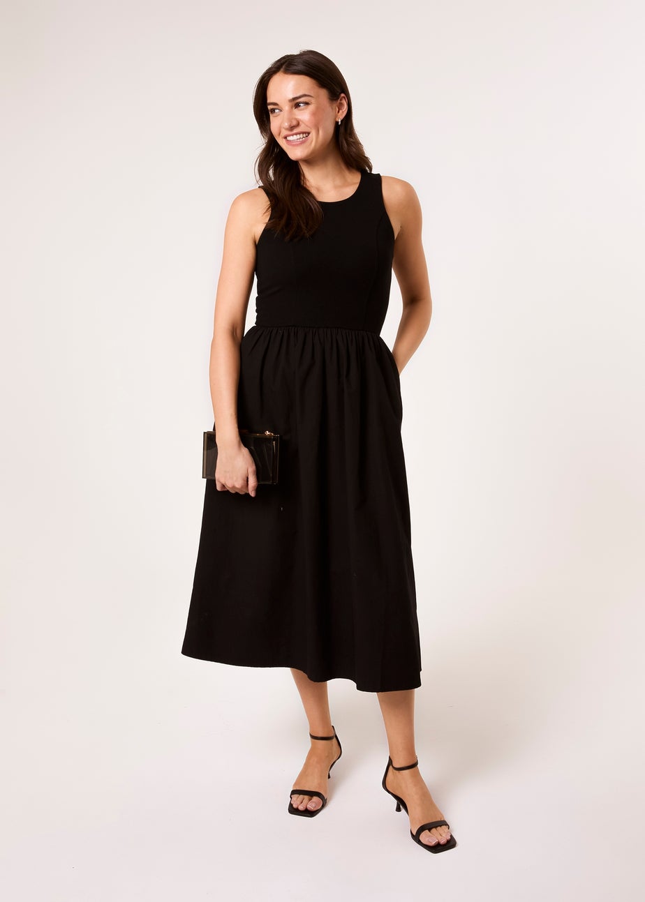 Blue Vanilla Black Mix Fabric Midi Dress