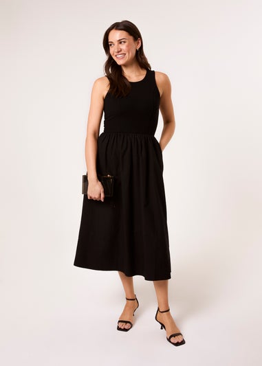 Blue Vanilla Black Mix Fabric Midi Dress