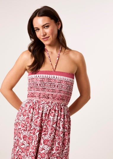 Blue Vanilla Pink Shirred Bust Bandeau Dress