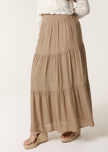 Blue Vanilla Mocha Shirring Waist Tiered Maxi Skirt