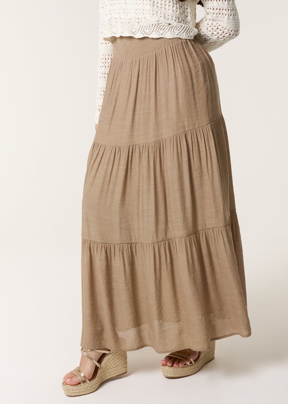 Blue Vanilla Mocha Shirring Waist Tiered Maxi Skirt
