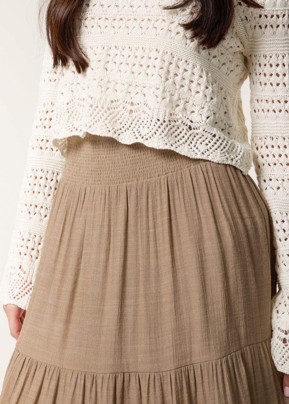 Blue Vanilla Mocha Shirring Waist Tiered Maxi Skirt