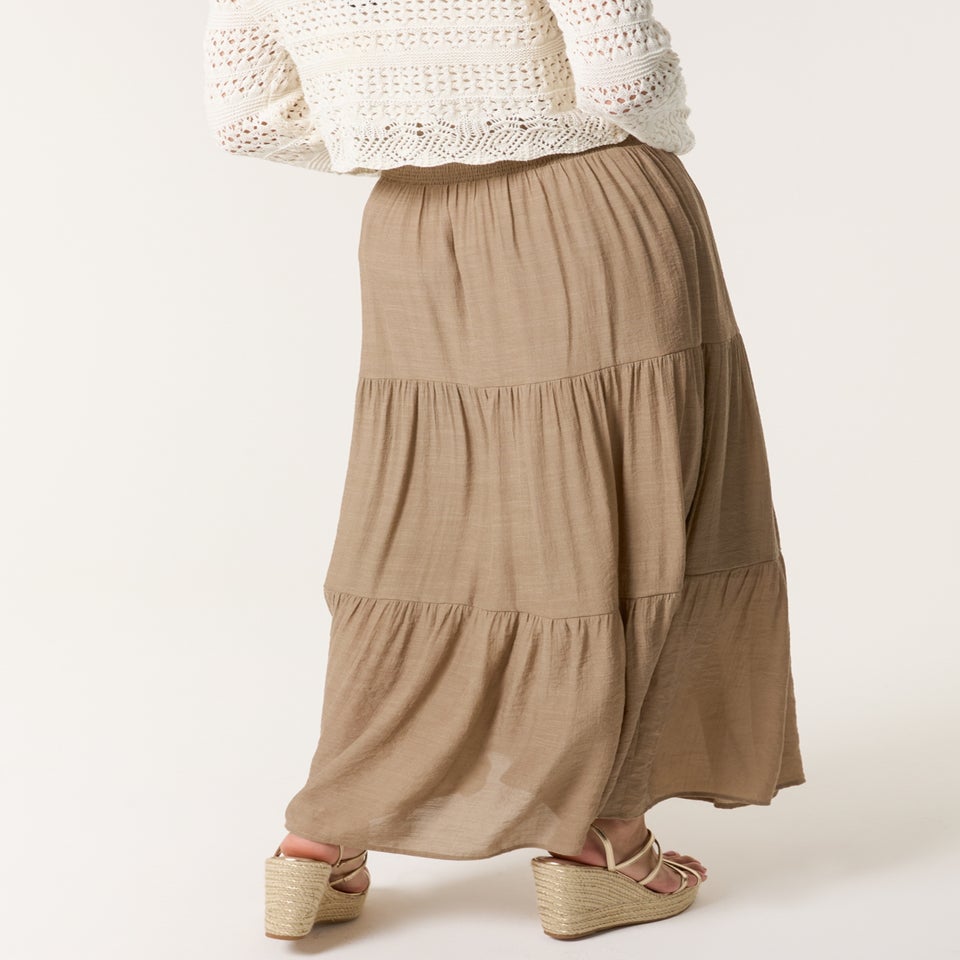 Blue Vanilla Mocha Shirring Waist Tiered Maxi Skirt