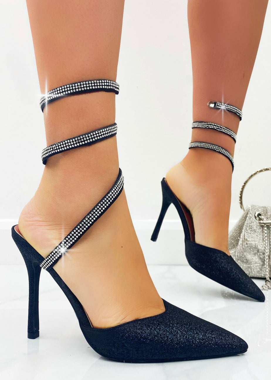 Love Lemonade Black Glitter Wrap Heels