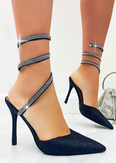 Love Lemonade Black Glitter Wrap Heels