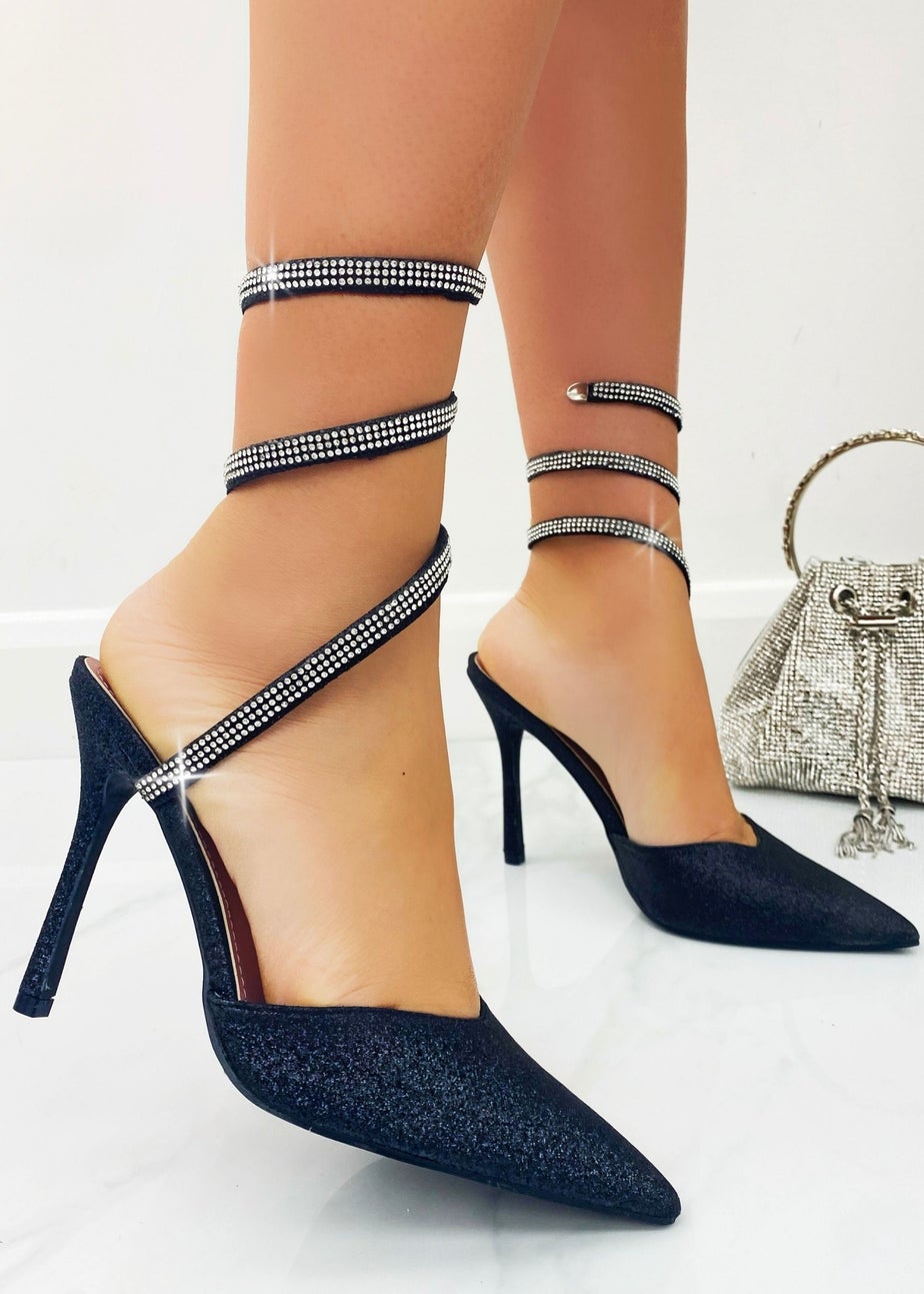 Love Lemonade Black Glitter Wrap Heels
