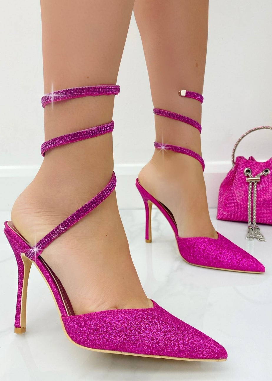 Love Lemonade Hot Pink Glitter Wrap Heels