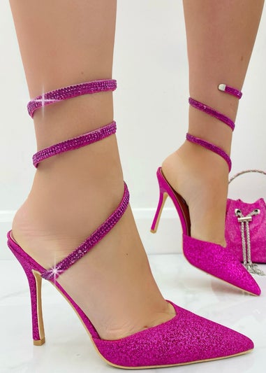 Love Lemonade Hot Pink Glitter Wrap Heels