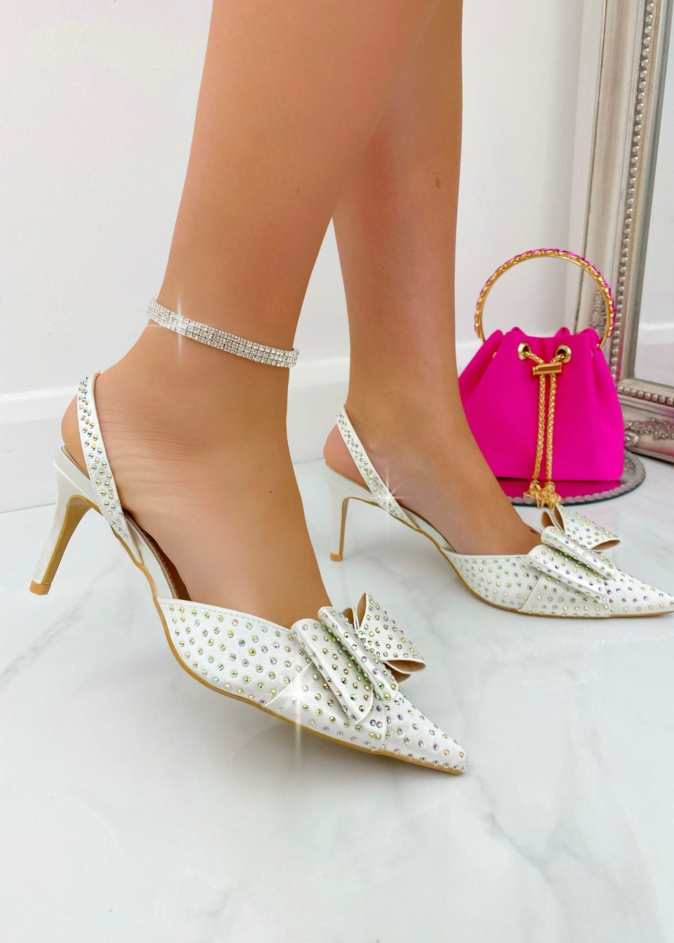 Love Lemonade White Crystal Glamour Bow Heels