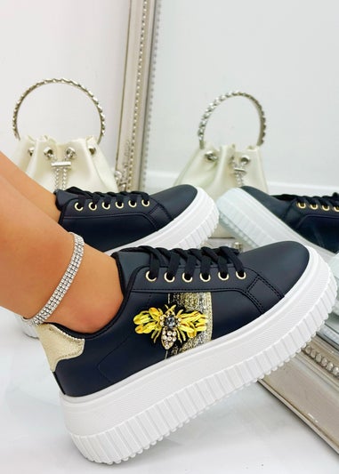 Love Lemonade Crystal Chunky Platform Bee Trainers Black