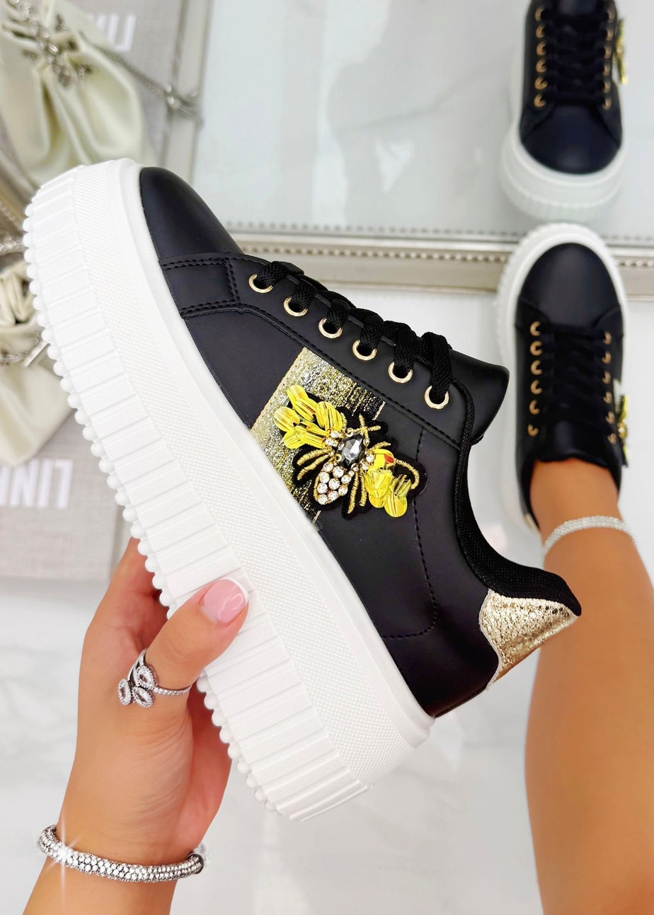Love Lemonade Crystal Chunky Platform Bee Trainers Black