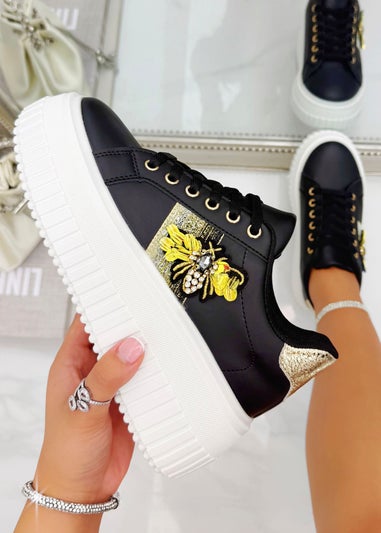 Love Lemonade Crystal Chunky Platform Bee Trainers Black