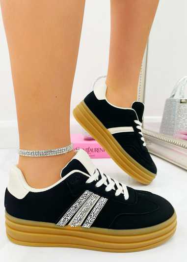 Love Lemonade Black Crystal Stripe Platform Trainers
