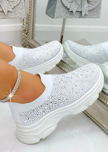 Love Lemonade Crystal Comfort Sporty Sock Stretch Trainers White