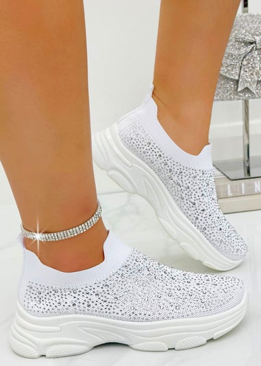 Love Lemonade Crystal Comfort Sporty Sock Stretch Trainers White