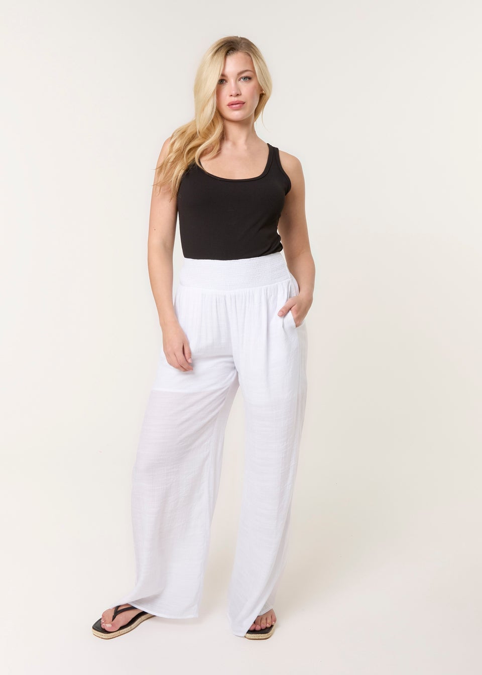 Blue Vanilla White Shirred Trouser