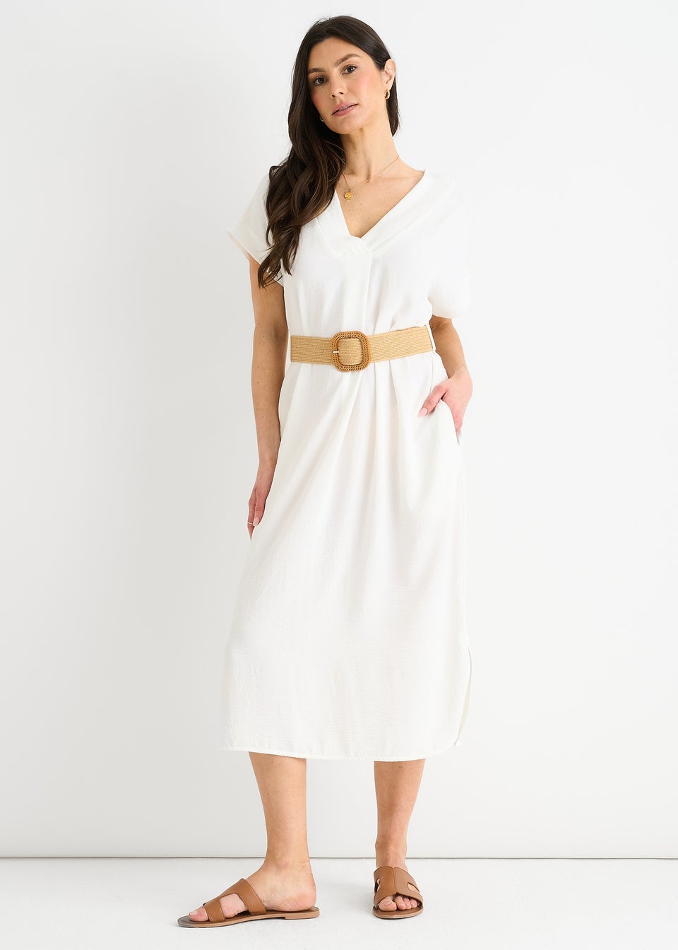 Gini London White Air Flow Belted Oversized Dress