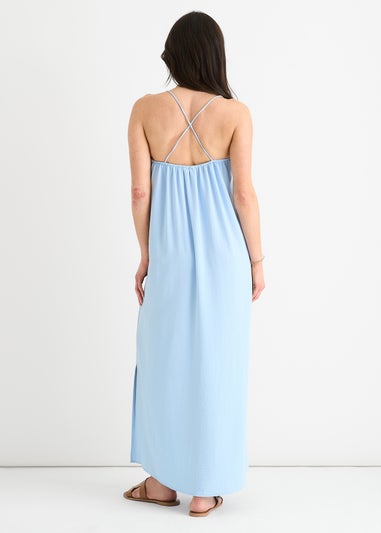 Gini London Blue Strappy Cross Back Airflow Oversized Dress